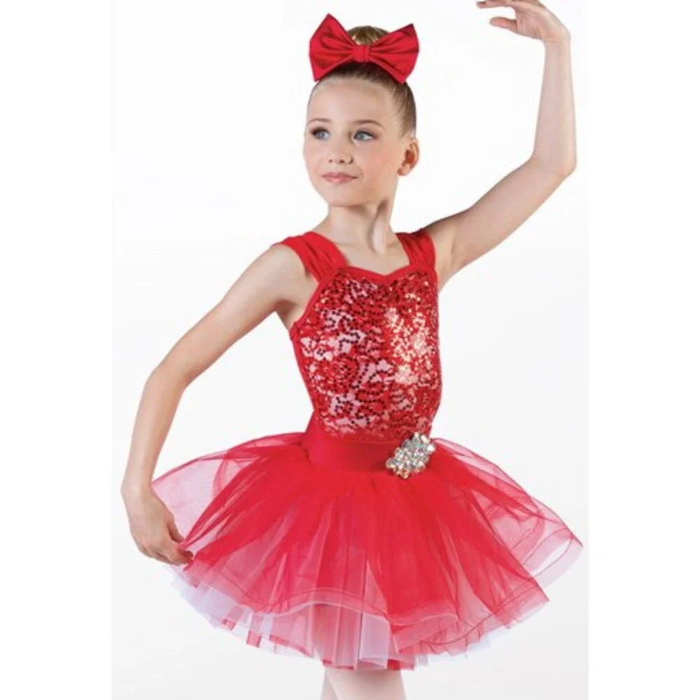 Pre-Owned Dance Costume Weissman 13731 Intermediate Child Red Ballet Sequin